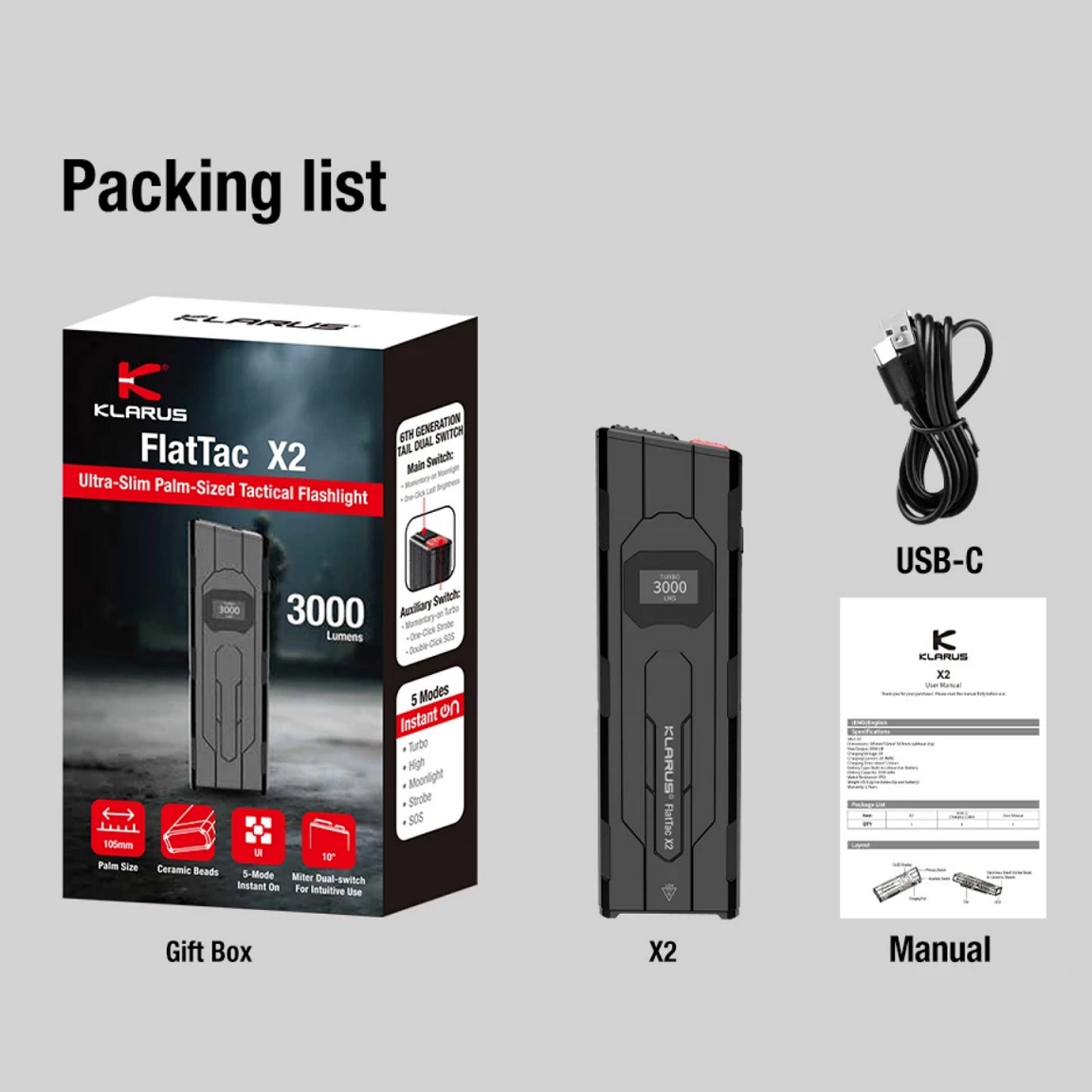 Edc Carry Flashlight - EDC Taktik El Feneri Klarus 3000LM