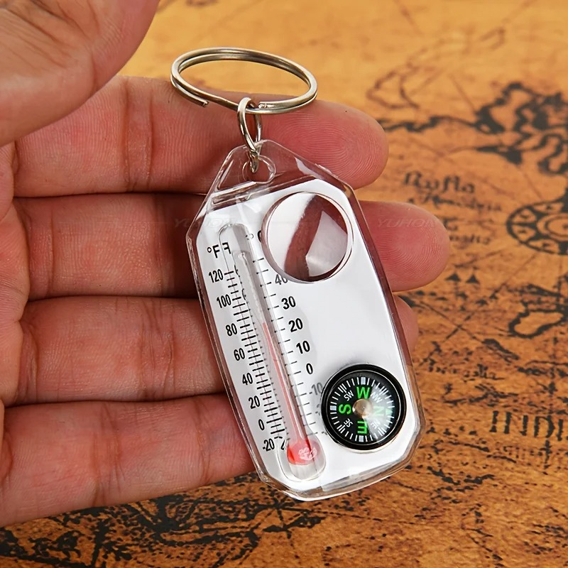 Compass Keychain Mini - 3'ü 1 Arada Anahtarlık Pusulası Taşınabilir